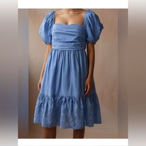 Anthropologie En Saison Blue Midi Dress with Puff Sleeves